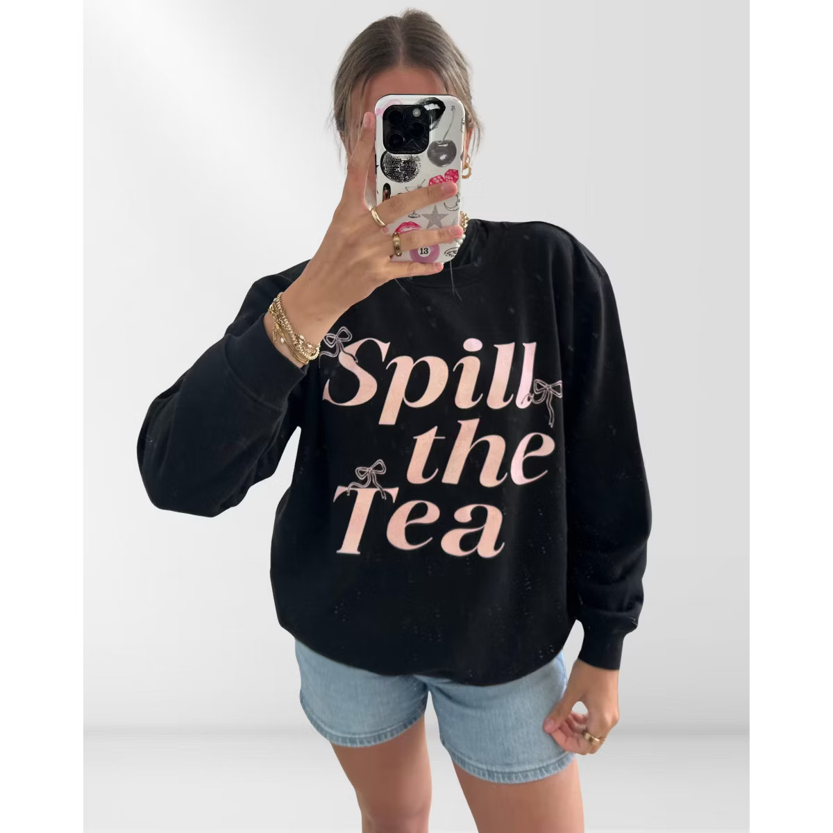 Grayson Threads - Women's Spill The Tea Glitter Ink Crewneck Sweatshirt Black X-Large | Target