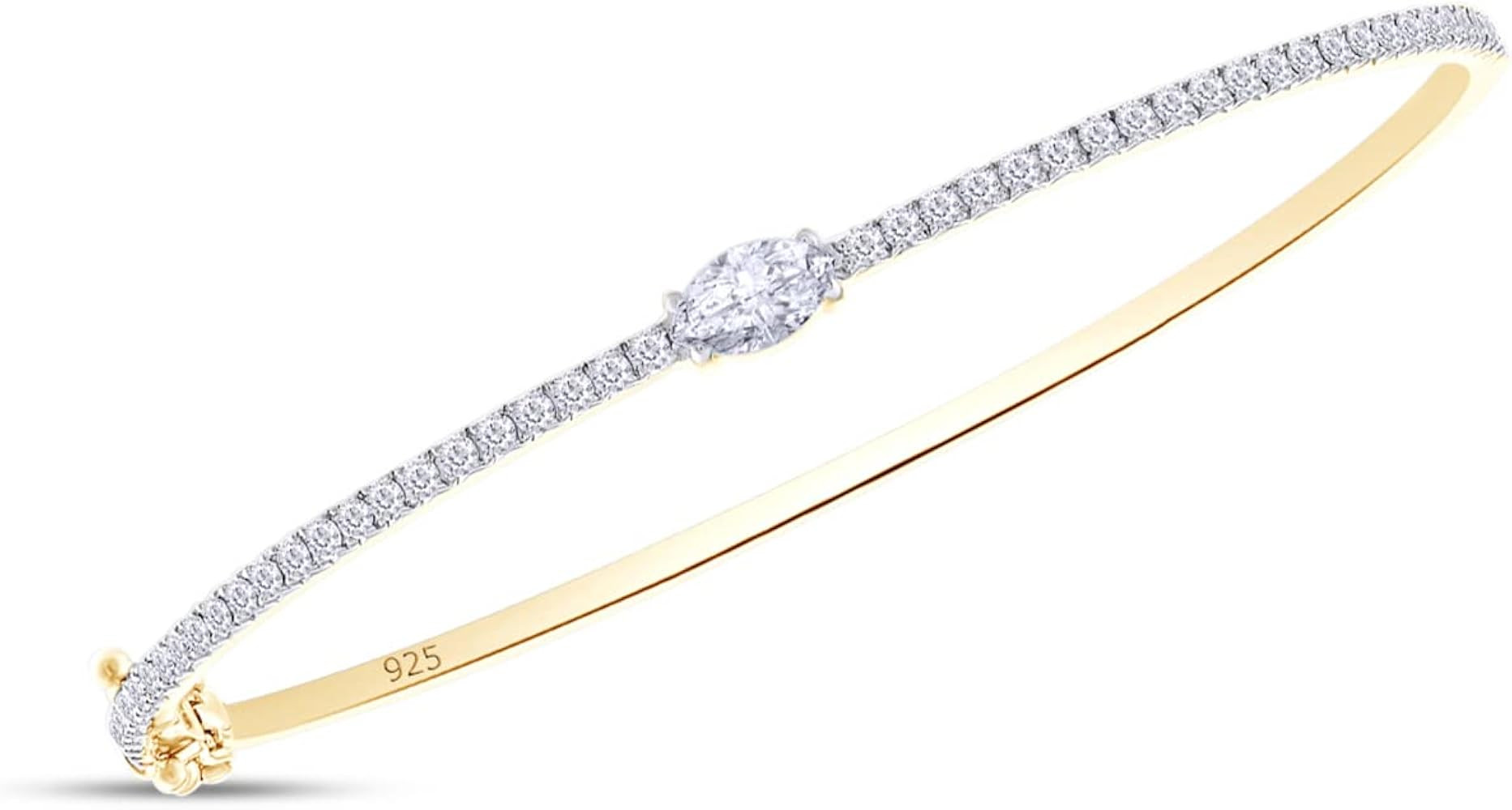 1 1/3 To 1 2/3 CT Marquise & Round Cut Lab Created Moissanite Diamond Tennis Bangl Bracelet For W... | Amazon (US)