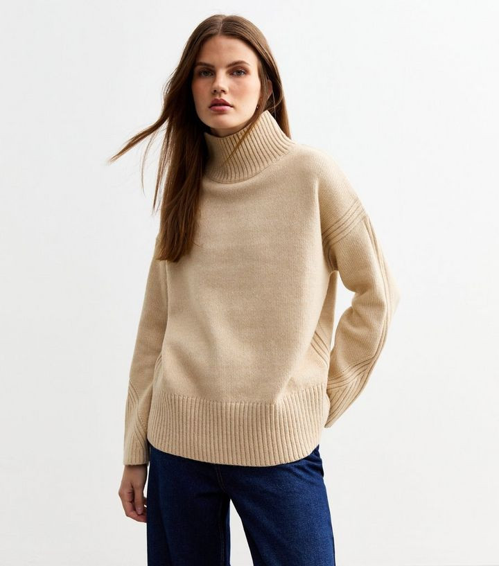 Cream Knitted Oversized Stand Neck Jumper | New Look | New Look (UK)