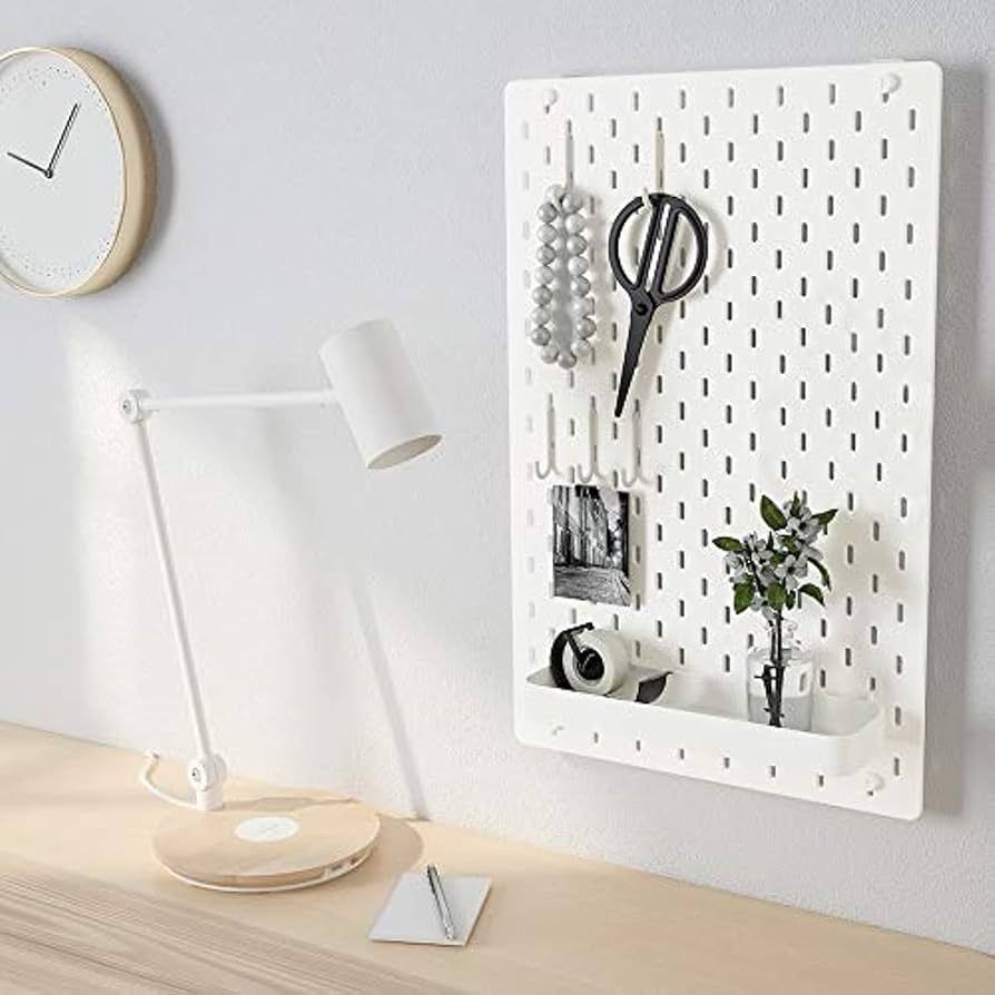 IKEA Skadis Pegboard White 36 x 56cm with 5 Hooks and Shelf Bundle. Home, office, kitchen and gar... | Amazon (UK)