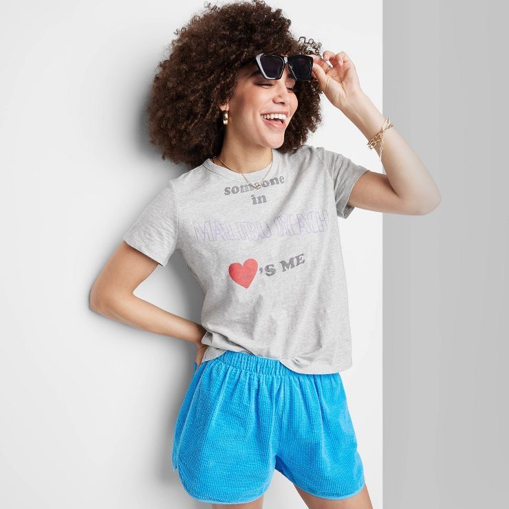 Women's Ascot + Hart Malibu Beach Short Sleeve Graphic T-Shirt - Gray | Target