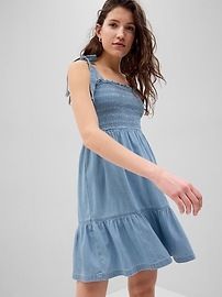 100% Organic Cotton Tie-Shoulder Smocked Mini Dress | Gap (US)