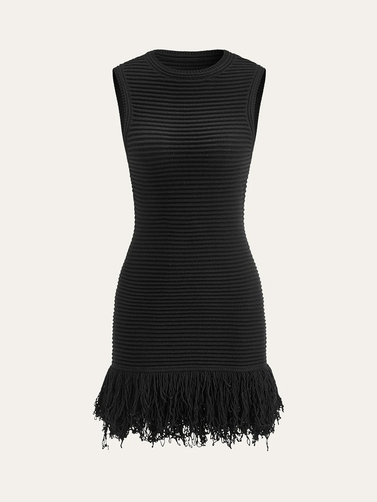 Sleeveless Fringe Hem Sweater Dress | Commense