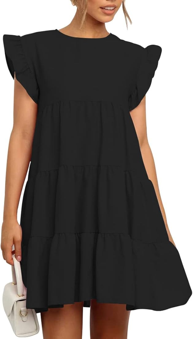 IHOT Babydoll Dress for Women Ruffle Sleeveless Crew Neck Casual Flowy Pleated Mini Short Tiered ... | Amazon (US)