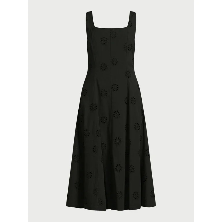 Free Assembly Women's Cotton Sleeveless Square Neck Eyelet Midi Dress, Sizes XS-XXL | Walmart (US)