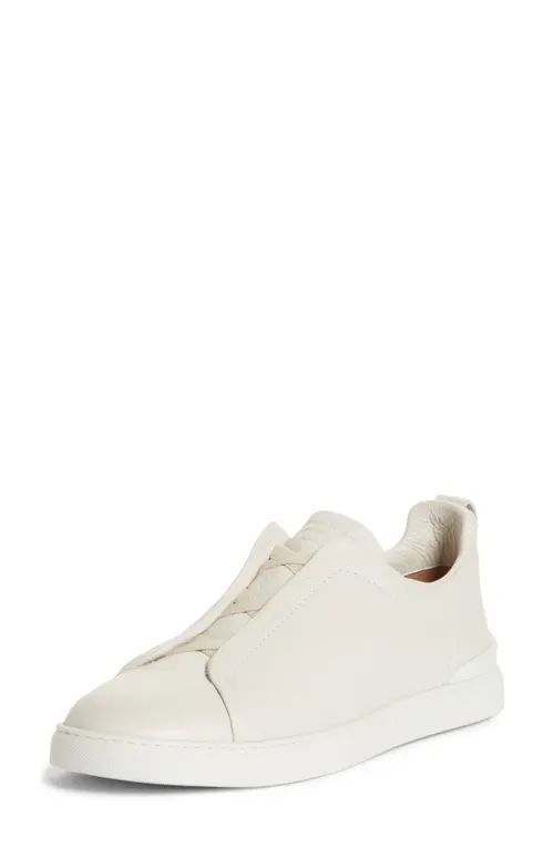 ZEGNA Triple Stitch Deerskin Leather Slip-On Sneaker in White at Nordstrom, Size 12Us | Nordstrom