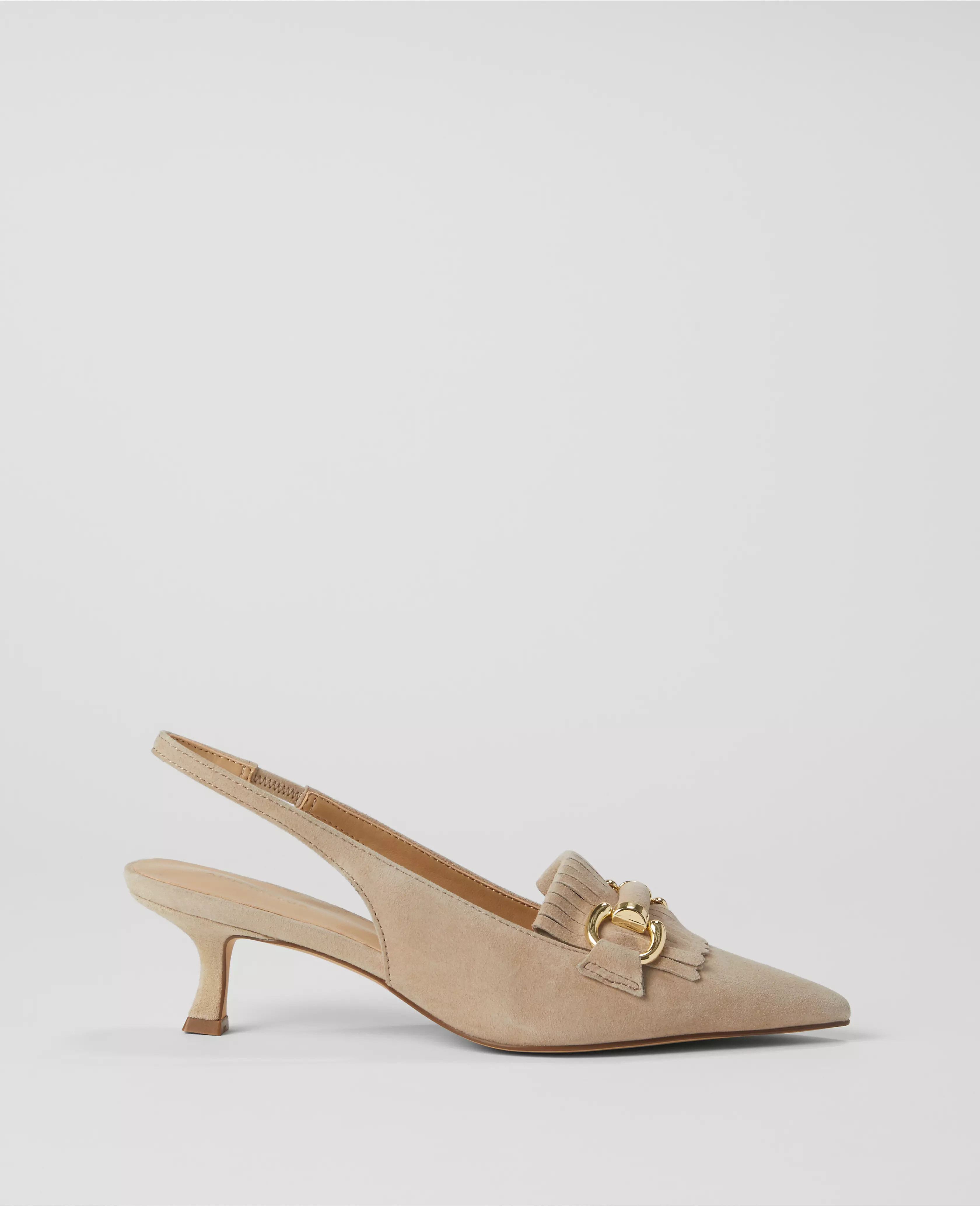 Horsebit Fringe Suede Kitten Heels | Ann Taylor