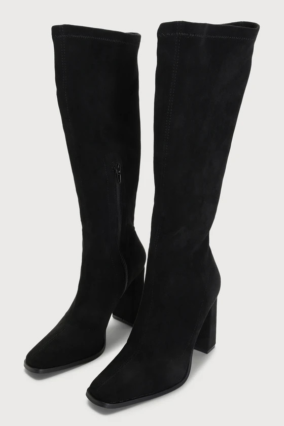 Yamie Black Suede High Heel Knee High Boots | Lulus (US)