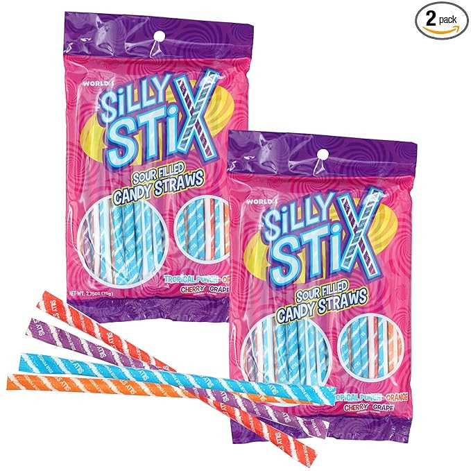 Candy Straws, 2.75 Ounce Bags (Pack of 2), Pixie Sticks, Sour Filled Candy Straw 4 Flavors, The H... | Amazon (US)
