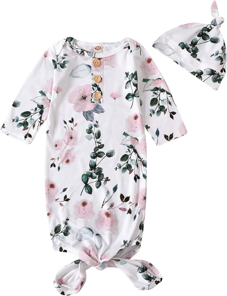Moru Infant Baby Girls Cotton Sleeper Gowns Organic Cotton Floral Kimono Knotted Gown | Amazon (US)