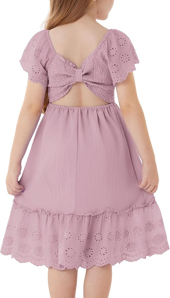 GRACE KARIN Girls Bow Back Dress Summer Beach Party Casual Sundress Ruffle Backless Dress for Tee... | Amazon (US)