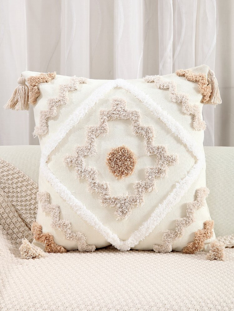 Tufted & Tassel Detail Cushion Cover Without Filler, Modern Throw Pillow Case, For Sofa, Living R... | SHEIN