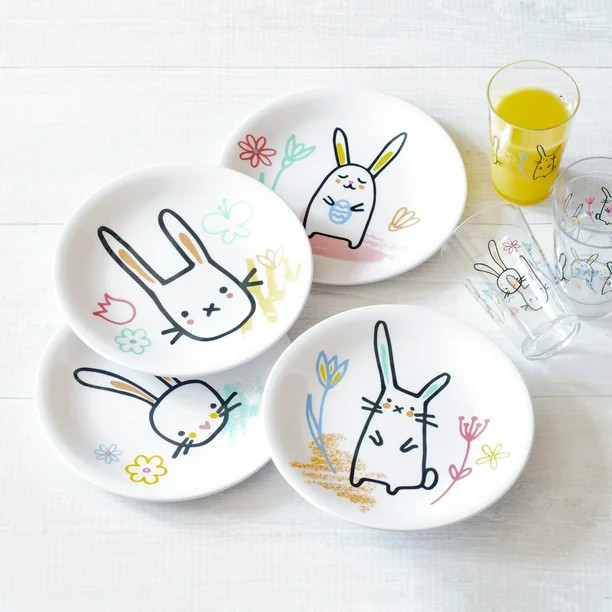 Mainstays Bunny Sketch Mix and Match Melamine Salad Plate Set, 4 Piece | Walmart (US)
