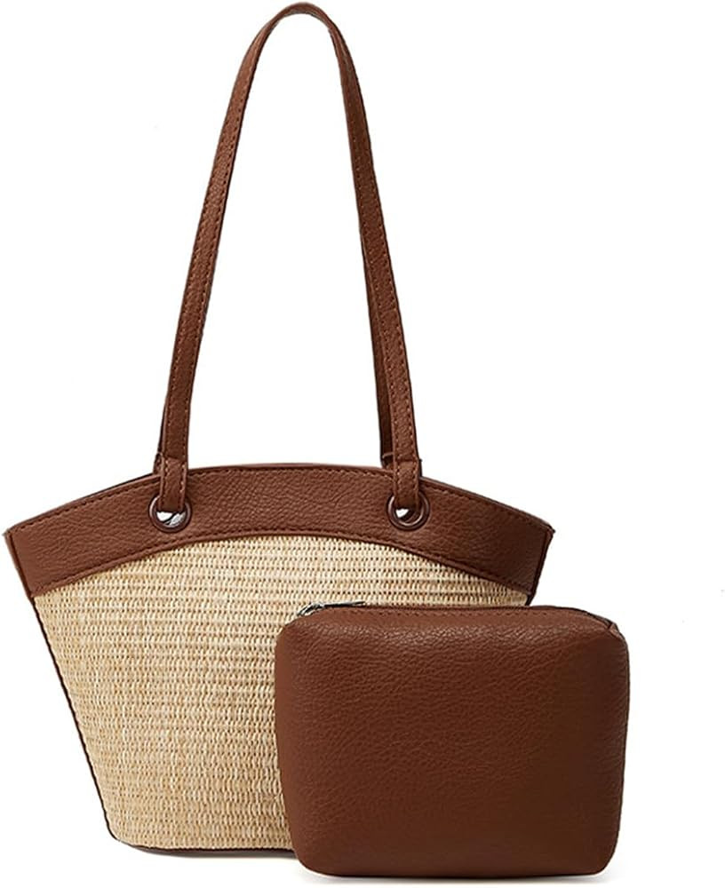 MYSNKU French Retro Straw Beach Tote for Women, Classic Woven Shoulder Bags, Travel Bag with Inne... | Amazon (US)