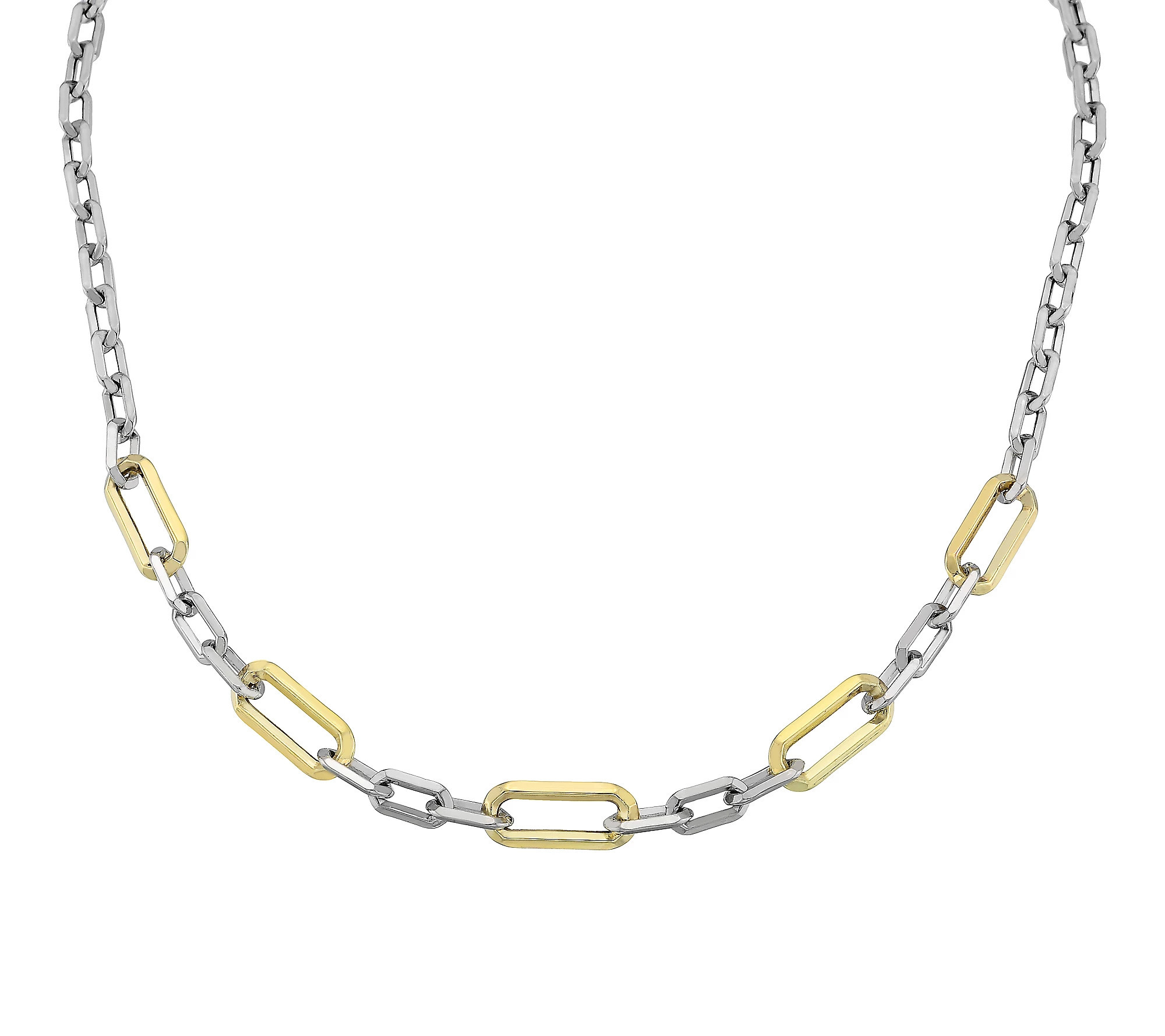 Silver Style Two-Tone Paperclip Link Necklace, terling | QVC