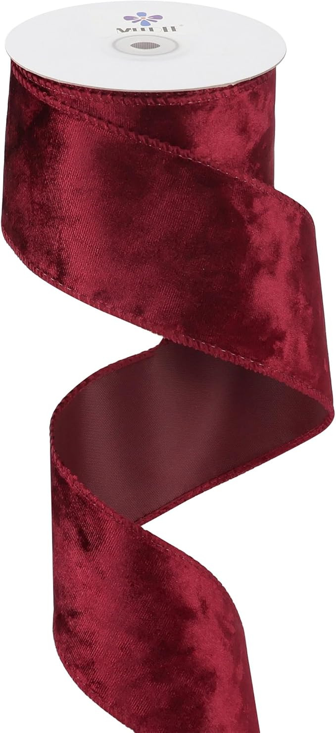 MEEDEE Burgundy Velvet Ribbon 2.5 inch Crushed Velvet Christmas Ribbon 10 Yards for Christmas Tre... | Amazon (US)