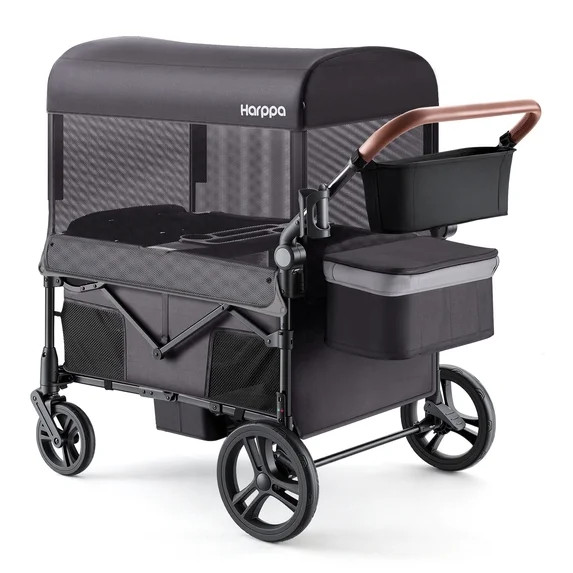 HARPPA Foldable Wagon Stroller for 4 Kids with 5-Point Harness,Canopy,Gray | Walmart (US)