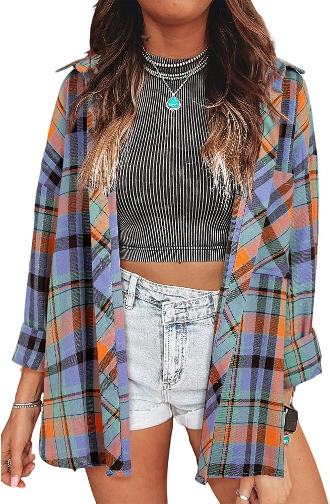 Deer Lady Plaid Flannel Shirts for Women Buffalo Plaid Shirts Oversized Long Sleeve Casual Button... | Amazon (US)