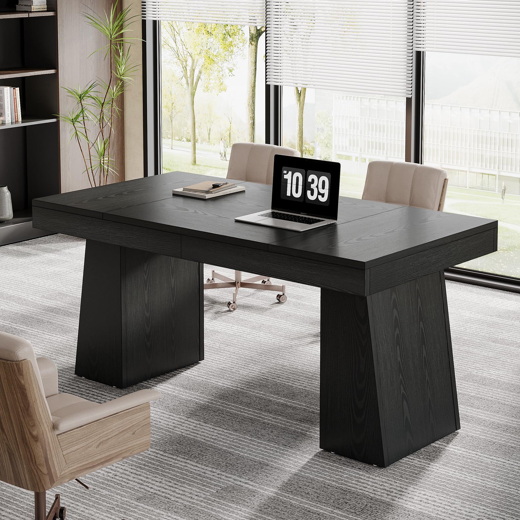 Tribesigns 55 Inches Executive Desk, Mid-Century Modern Home Office Desk, Wood Computer Desk Busi... | Amazon (US)