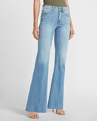 Mid Rise Raw Hem Bell Flare Jeans | Express