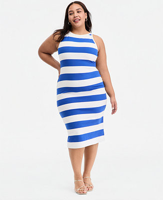 On 34th Trendy Plus Size Striped High-Neck Sleeveless Midi Dress, Macy's Exclusive - Macy's | Macy's