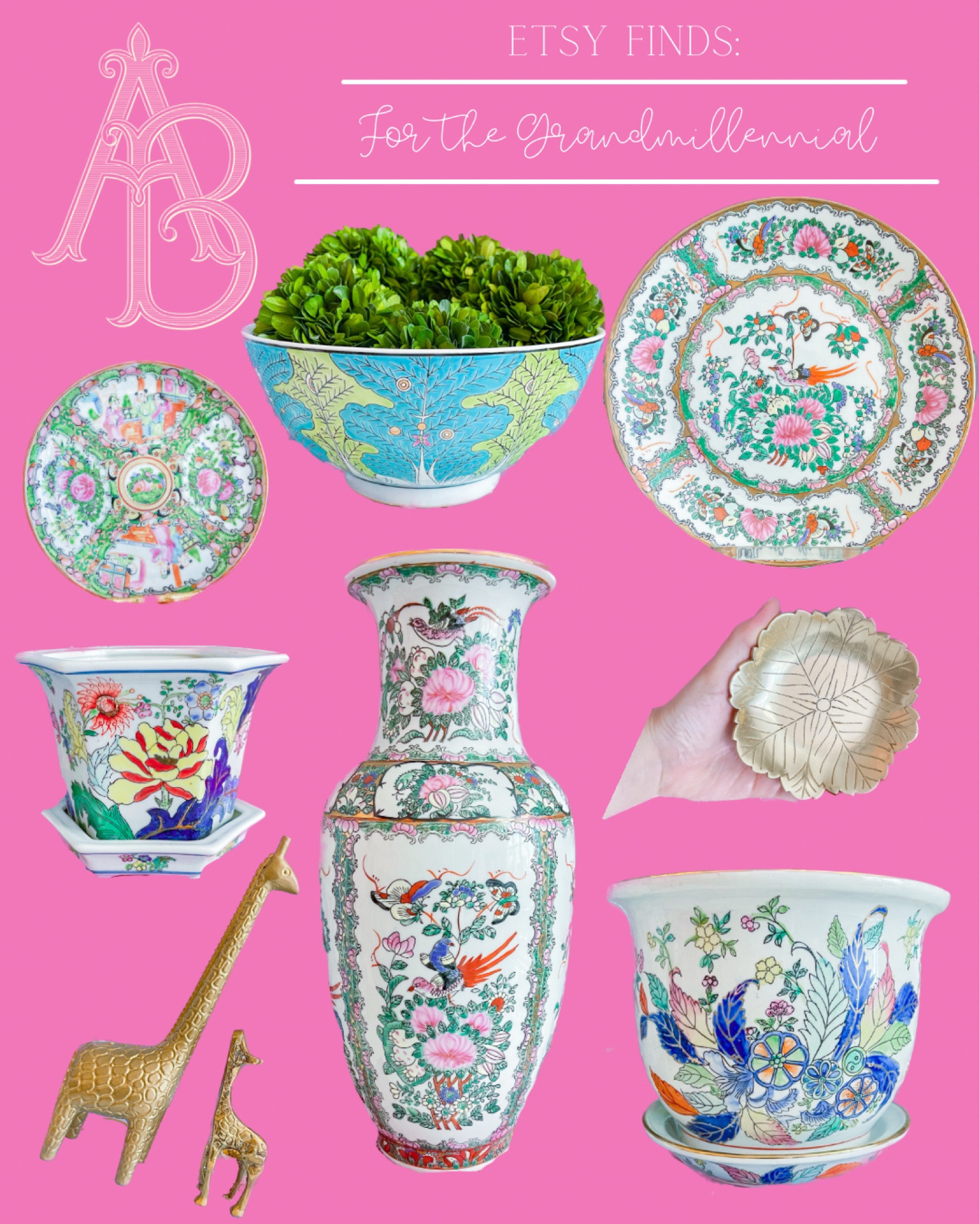 Vintage Etsy finds for the Grandmillennial! Rose medallion, Famille rose, bok choy, tobacco leaf, vintage brass, colorful home decor

#LTKfindsunder100 #LTKGiftGuide #LTKhome