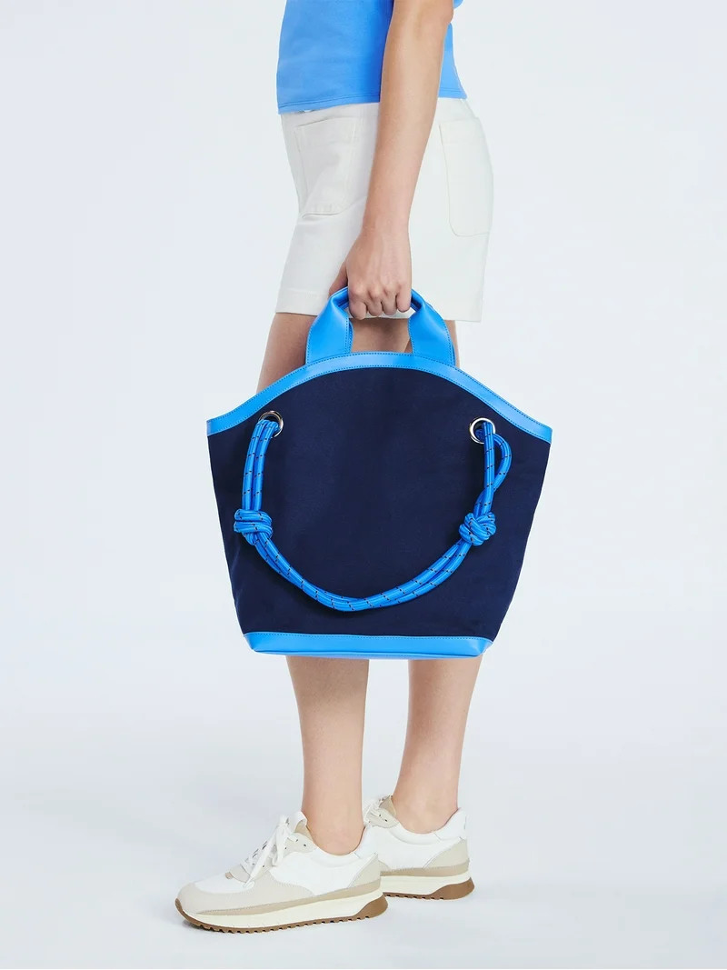 Free Assembly Women's Canvas Tote Bag, Navy/Blue | Walmart (US)