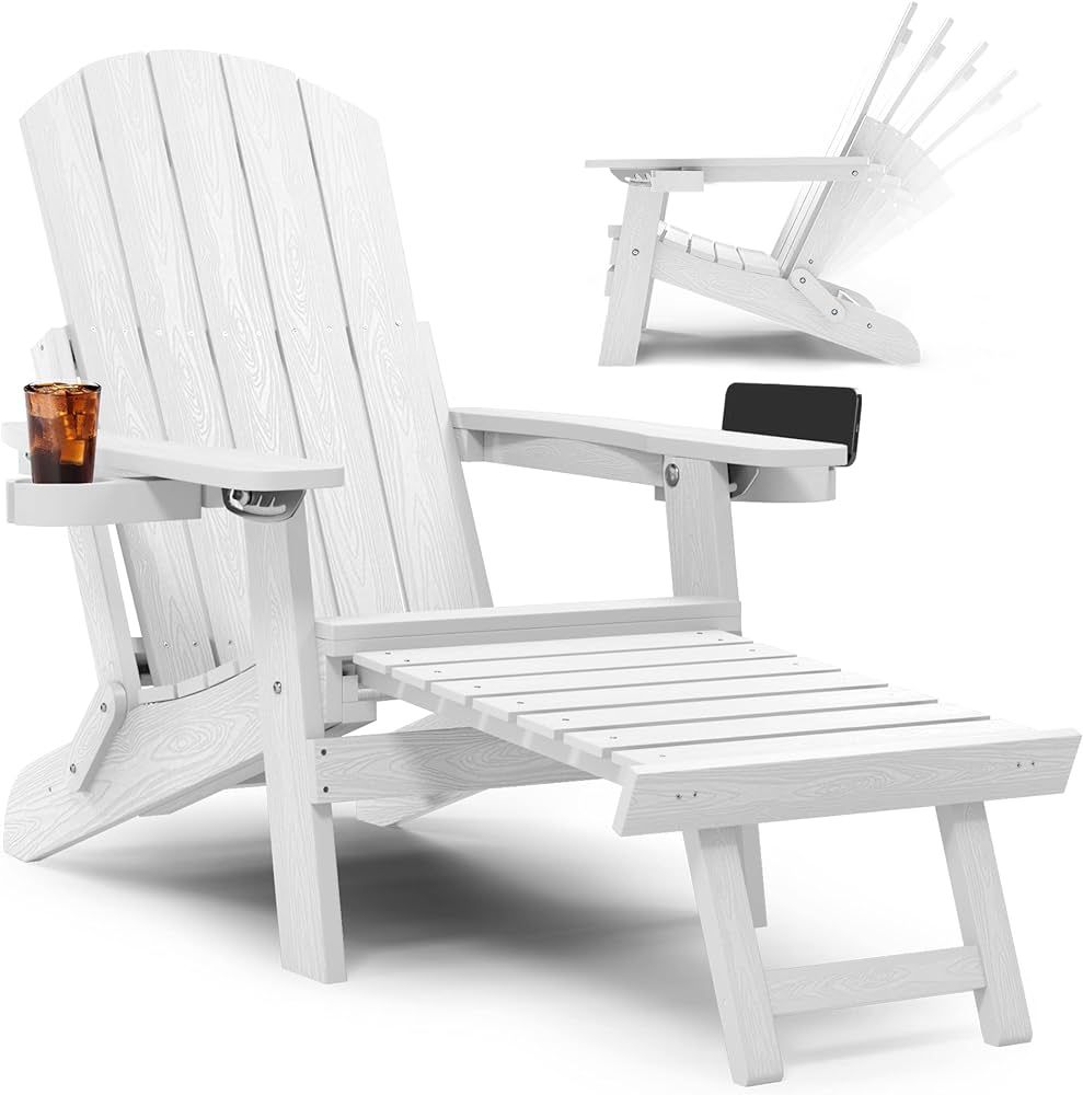 YEFU Adirondack Chair with Ottoman, Adjustable Backrest Adirondack Chairs, Folding Outdoor Fire P... | Amazon (US)