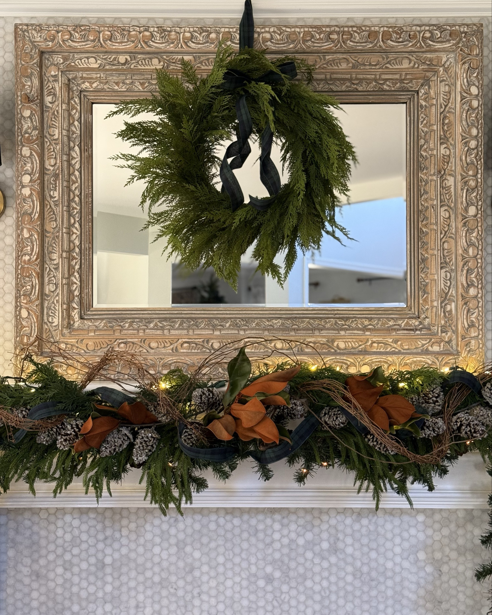 I’ve had this wreath for quite some time. I’m not even sure where I got it from. Might be from HomeGoods?! Sadly I can’t link to them so here are a few similar options for faux cedar wreaths. 

#LTKHome #LTKHoliday #LTKSeasonal