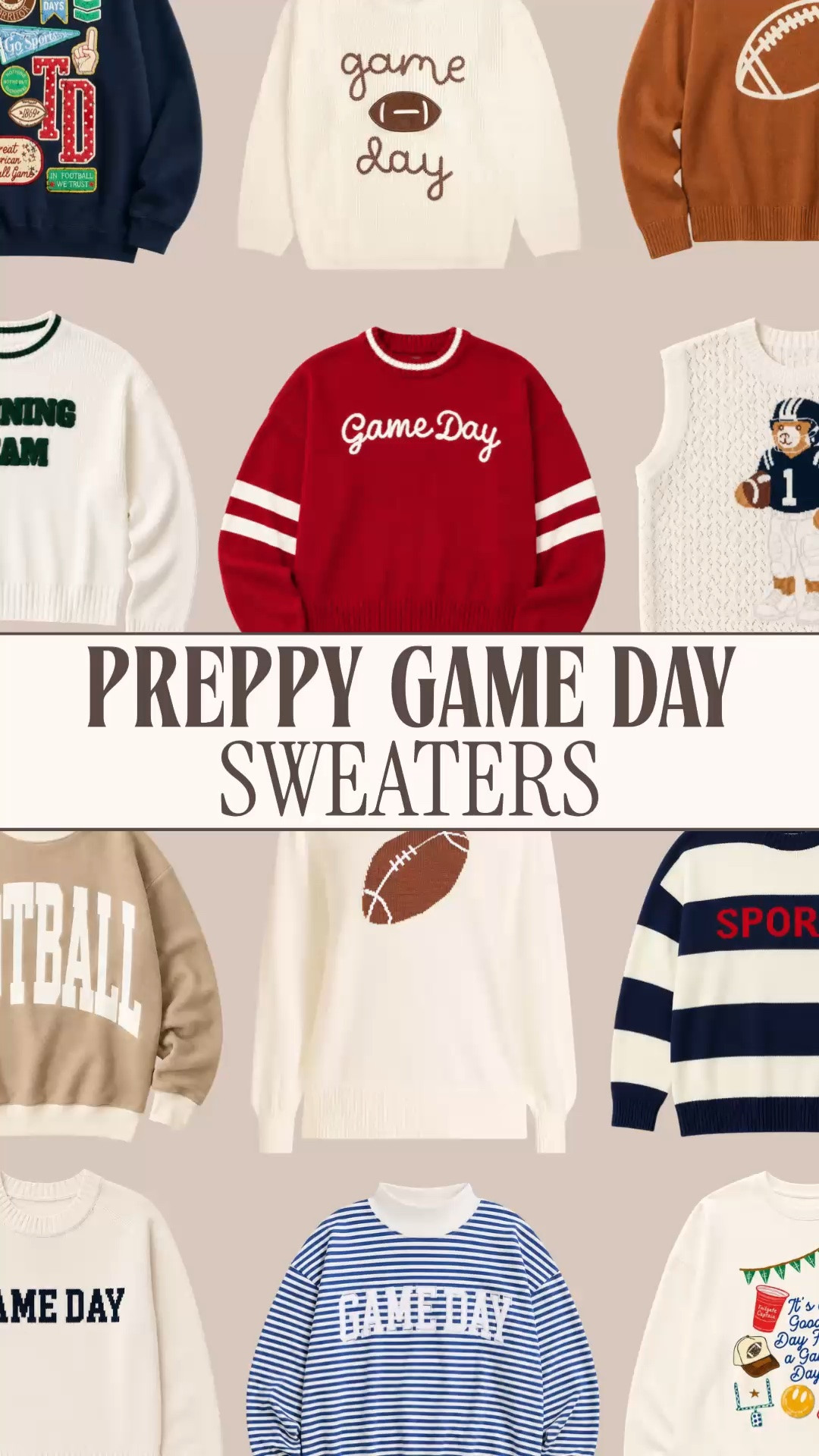 Game day sweaters | college football outfits | tailgate outfits women | game day fashion

If your team colors are about to become your entire personality every Saturday, I put game day sweaters from all over the internet in one place so you can shop by school, color, style and budget.

The curation covers affordable game day sweaters, elevated collegiate knits, varsity cardigans, graphic football sweaters, classic crewnecks, V neck styles, striped sleeve sweaters and polished preppy options. There are team specific college sweaters alongside color based game day styles that work when the official school merchandise is refusing to cooperate with your outfit vision.

Start with your team colors, then choose the silhouette that fits your plans. A relaxed graphic sweater works with denim or shorts for a casual tailgate. A varsity cardigan gives college football outfits a polished preppy direction. A cotton knit or classic crewneck layers easily for stadium games, watch parties and cooler fall Saturdays.

These work for college game days, tailgates, alumni weekends, parents weekend, football watch parties, campus visits, sorority events and casual Friday outfits during football season.

Whether you are shopping for an affordable football sweater, a designer game day knit, a college mom outfit or a sweater you can wear beyond the stadium, this edit lets you compare styles and price points without searching seventeen different corners of the internet. Consider this the shortcut from “I need something in my team colors” to a complete Saturday outfit.

game day sweater women, college football sweater, tailgate sweater, football game outfit women, college game day outfit, varsity sweater women, collegiate cardigan, team color sweater, football mom outfit, school spirit wear, preppy game day outfit, fall football outfit, stadium outfit women, affordable game day fashion

#LTKFindsUnder50 #LTKFindsUnder100 #PreppyStyle #LookForLess #FootballSeason #GameDayOutfits #TailgateOutfit #FootballOutfit #GameDaySweater

#LTKSeasonal #LTKootd #LTKOver40