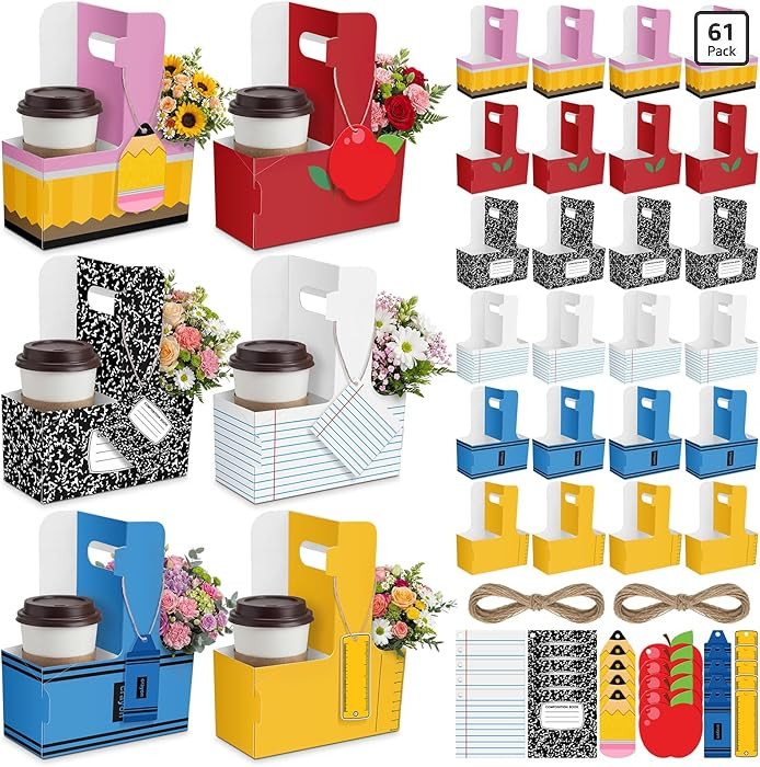 30 Set Teacher Appreciation Gifts Pencil Composition Book Apple 2 Cup Drink Carrier with Greeting... | Amazon (US)