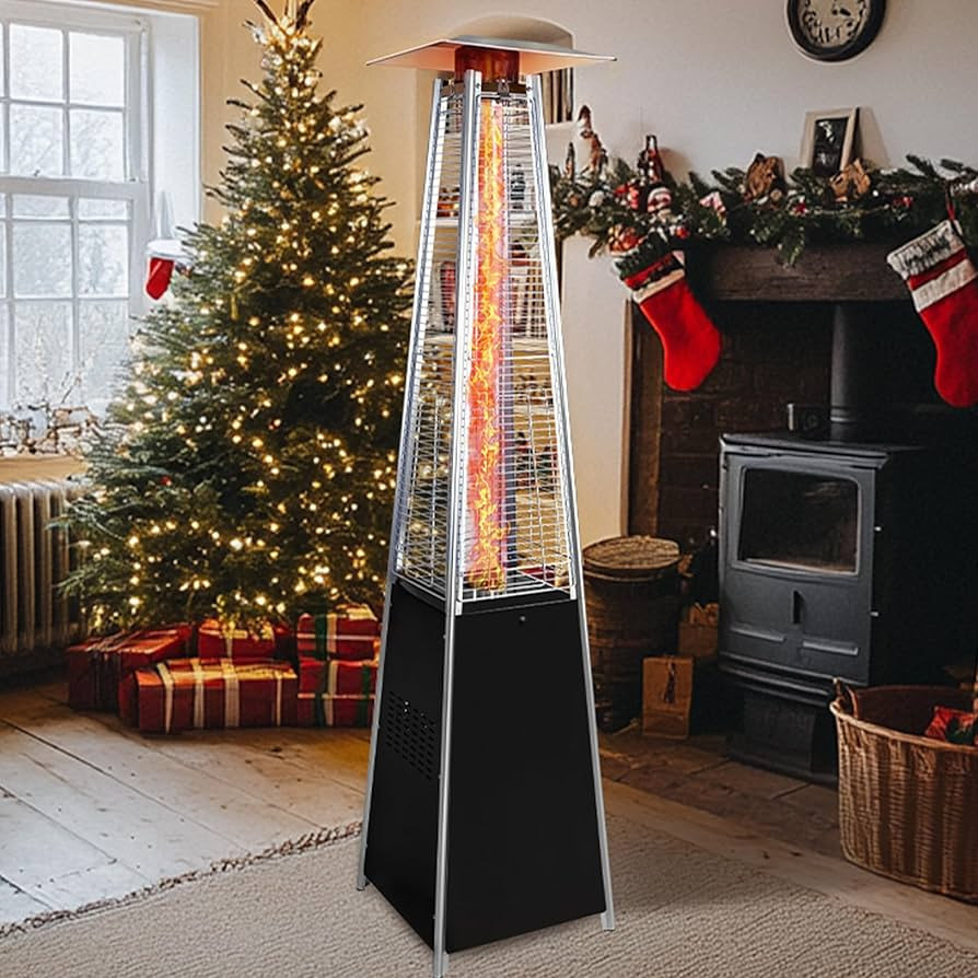 Outdoor Heater for Patio with Wheels Protective Cover, 48,000 BTU Pyramid Heaters Quartz Glass Tu... | Amazon (US)