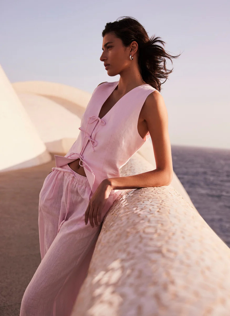 Pink Linen Waistcoat Top | Mint Velvet