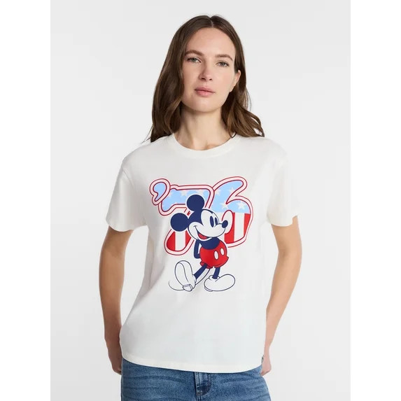 Disney Women's Mickey 76 USA Graphic Tee with Short Sleeves, Sizes XXS-XXL | Walmart (US)