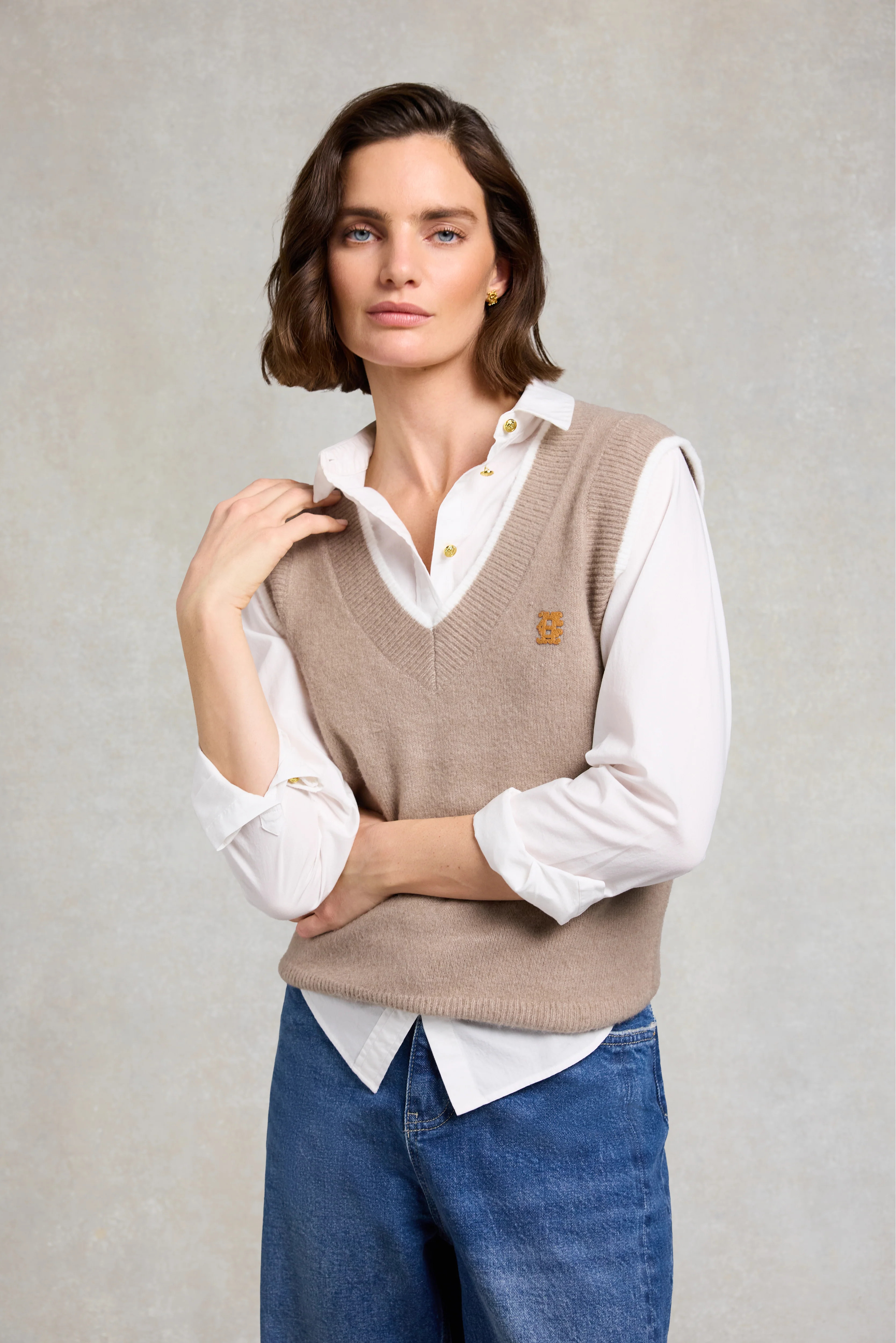 Cecilia Knitted V-Neck Tank (Porcini) | Holland Cooper