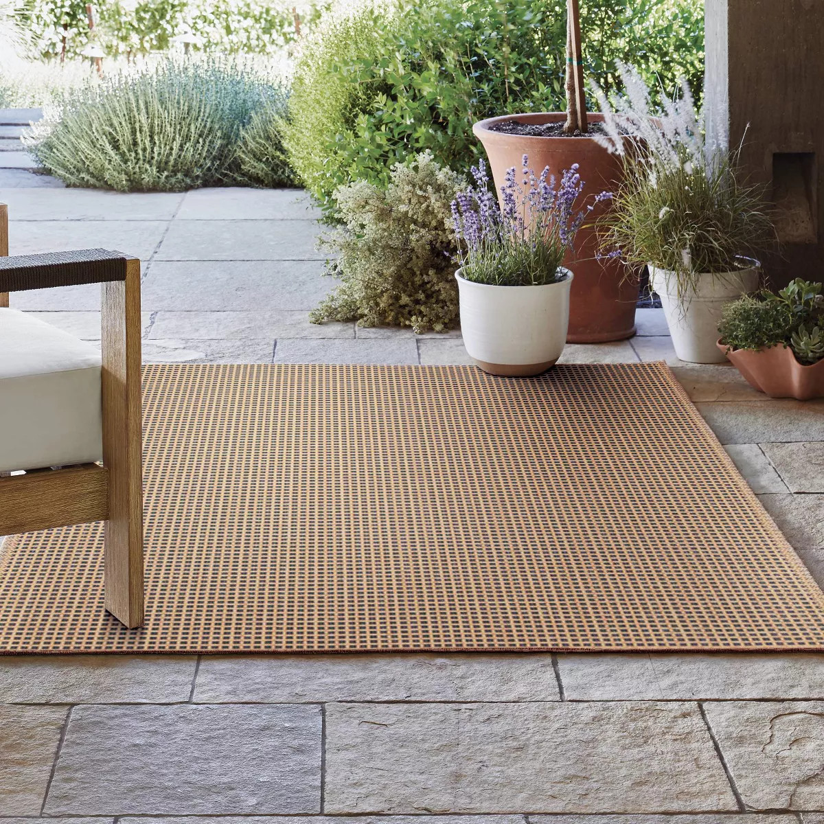 8'x10' Micro Grid Rectangular Woven Outdoor Area Rug Black/Beige - Threshold™ | Target