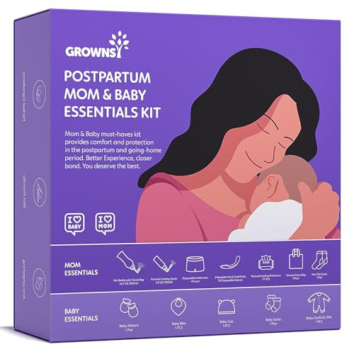 Grownsy Postpartum Mom & Baby Essential Kits, Postpartum Recovery Kit for Labor &Delivery with Hospital Essentials for Women After Birth with PERI Bottle, Herbal Cooling Spray, Herbal Cooling Liner | Amazon (US)