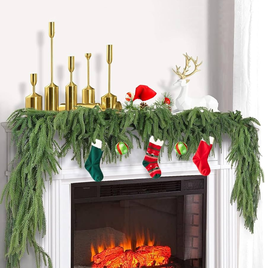 2 Pcs Artificial Norfolk Pine Garlands, Christmas Real Touch Winter Pine Garland, Green Artificia... | Amazon (US)