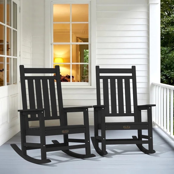 SERWALL Oversized Outdoor Rocking Chair Set of 2, All-Weather HDPE Patio Rocker with Wide Armrest... | Walmart (US)