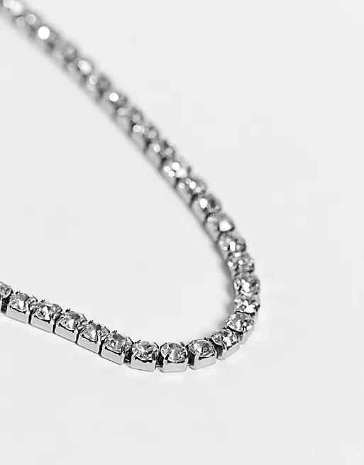 ASOS DESIGN crystal necklace in silver tone | ASOS (Global)