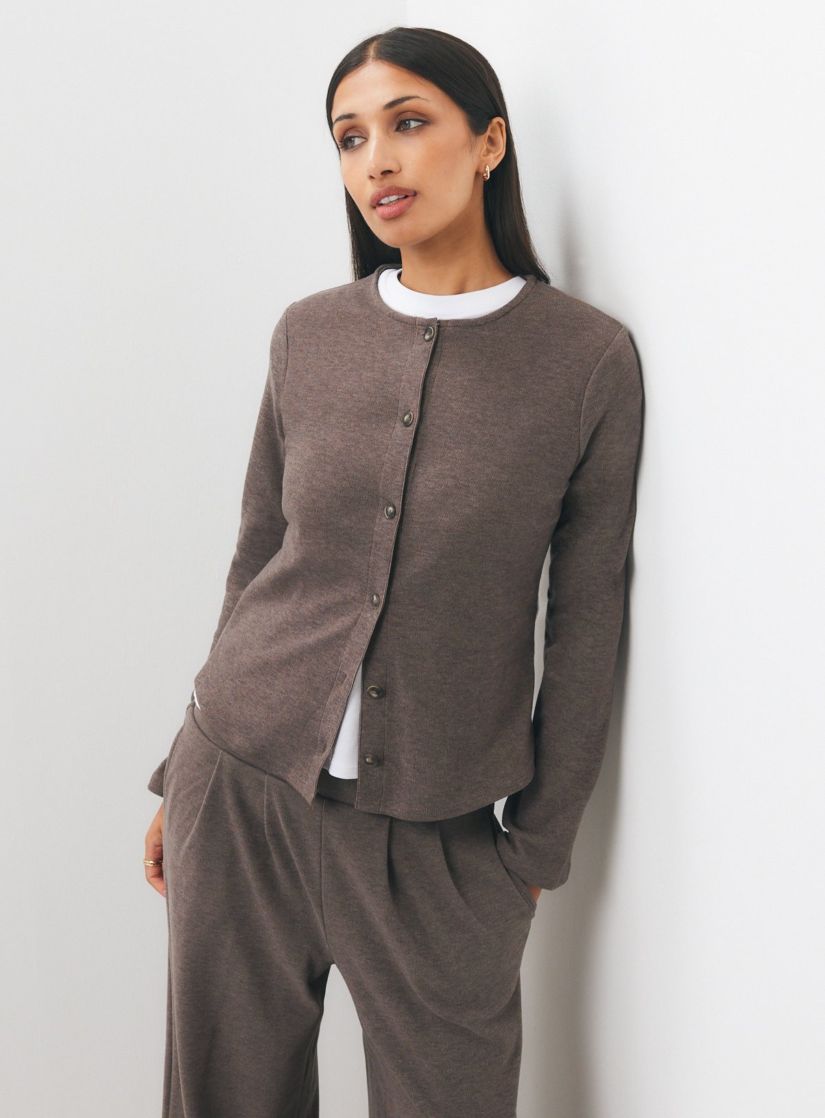 Neutral Soft Touch Button Through Co-ord Cardigan M | Tu Clothing