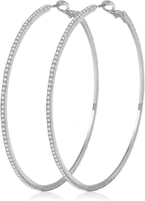 MOROTOLE 14K Gold Rhinestone Hoop Earrings Fashion Thin Big Hoop Earrings Hypoallergenic Gold Hoo... | Amazon (US)