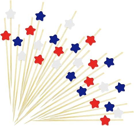 YSSAI Star Cocktail Picks 100 Counts 4.7 Inch Red White and Blue Star Bamboo Toothpicks Cocktail ... | Amazon (US)