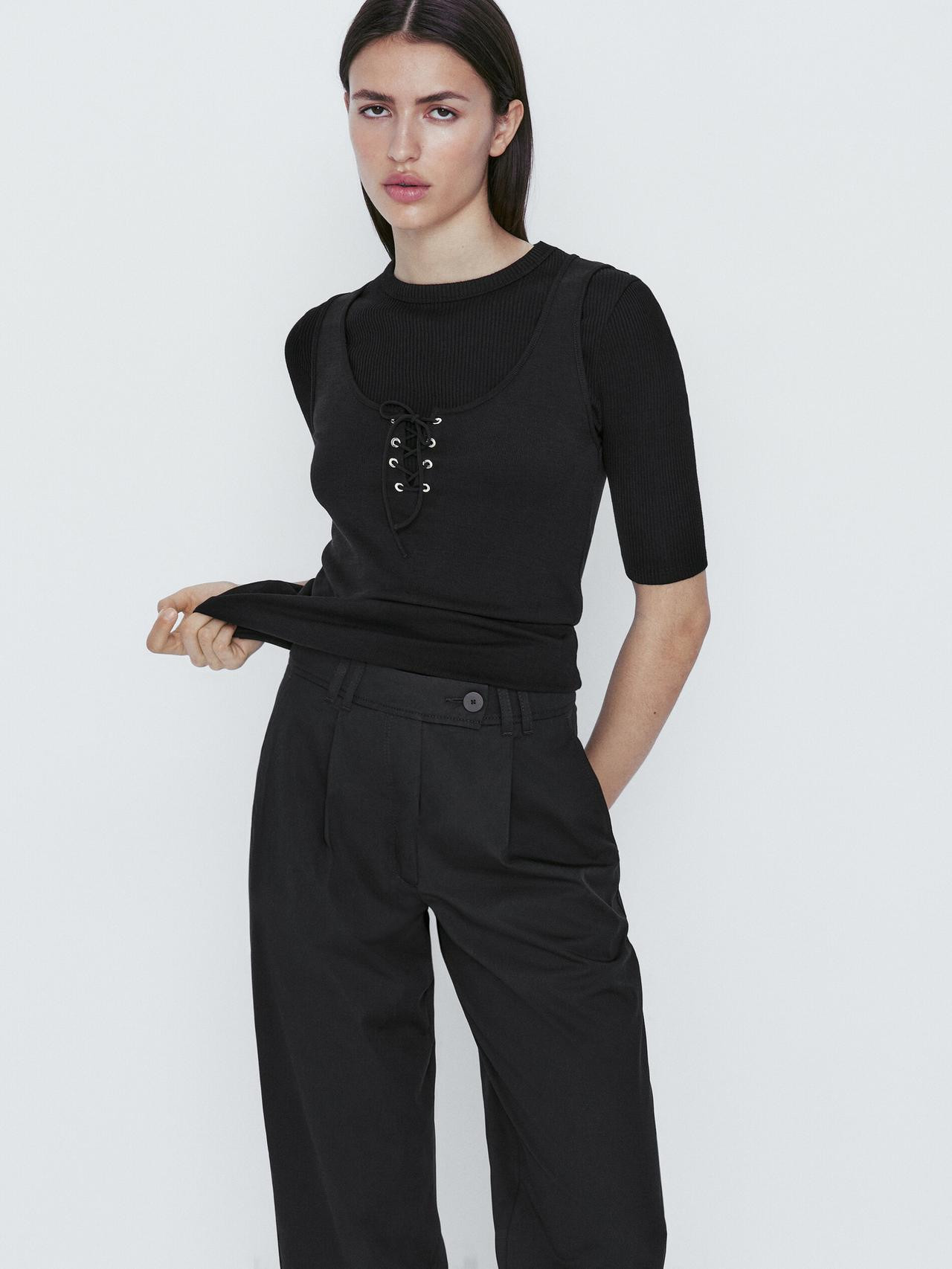 Cotton blend darted trousers | Massimo Dutti US