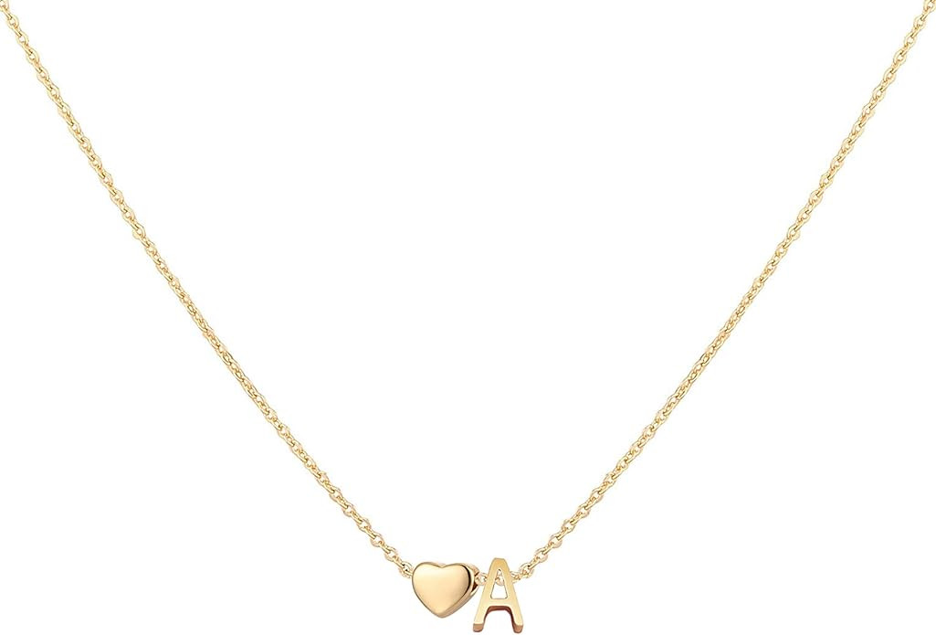 Initial Heart Necklace 18K Gold Plated Stainless Steel Tiny Heart Letter Necklace Personalized Mo... | Amazon (US)