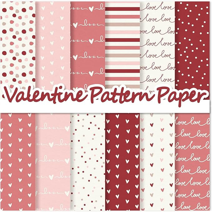 Whaline 24 Sheets Valentine Pattern Paper Boho Scrapbook Specialty Paper Pink Dot Stripe Double S... | Amazon (US)