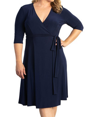 Women's Plus Size Essential Wrap Dress with 3/4 Sleeves | Macy's
