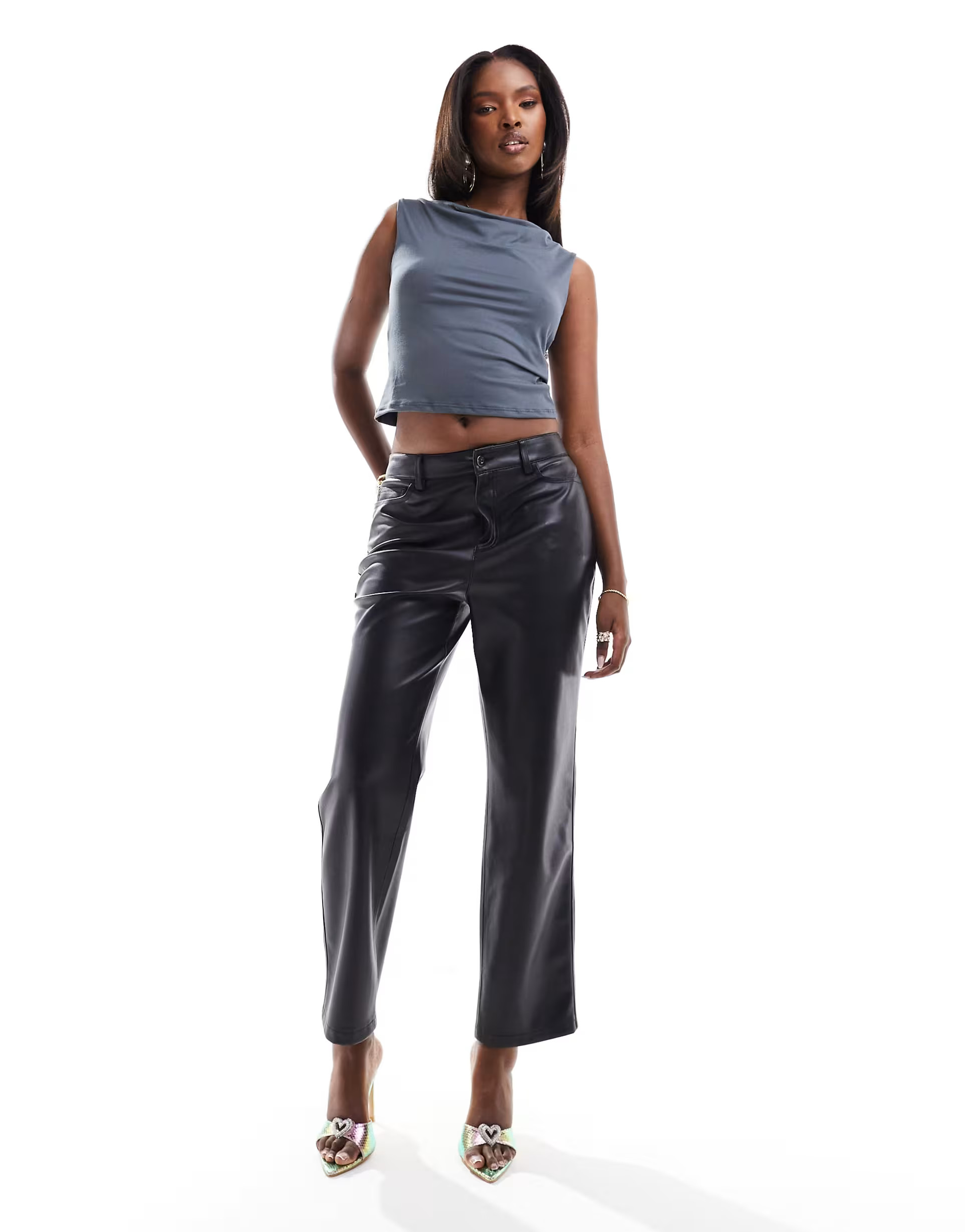 ASOS DESIGN double layer soft slinky cowl neck tank top in grey | ASOS (Global)