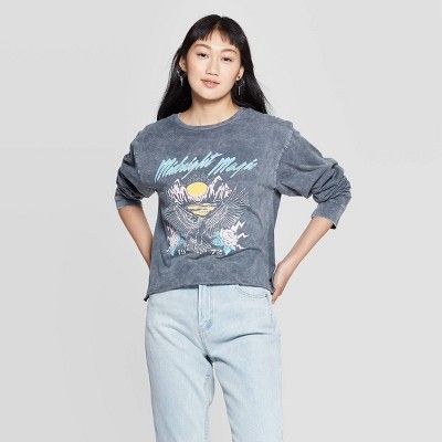 Women's Midnight Magic Long Sleeve Cropped T-Shirt (Juniors') - Gray | Target