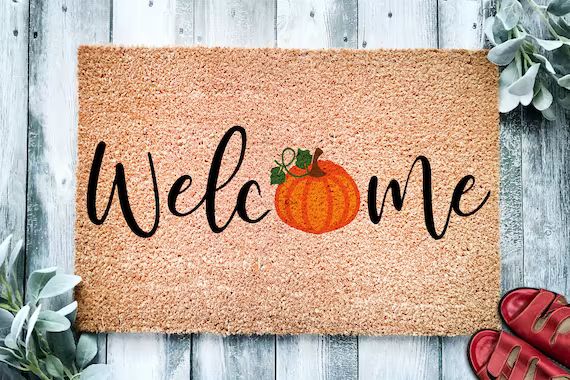 Welcome Pumpkin Door Mat  Fall Doormat  Welcome Mat  Cute - Etsy | Etsy (US)